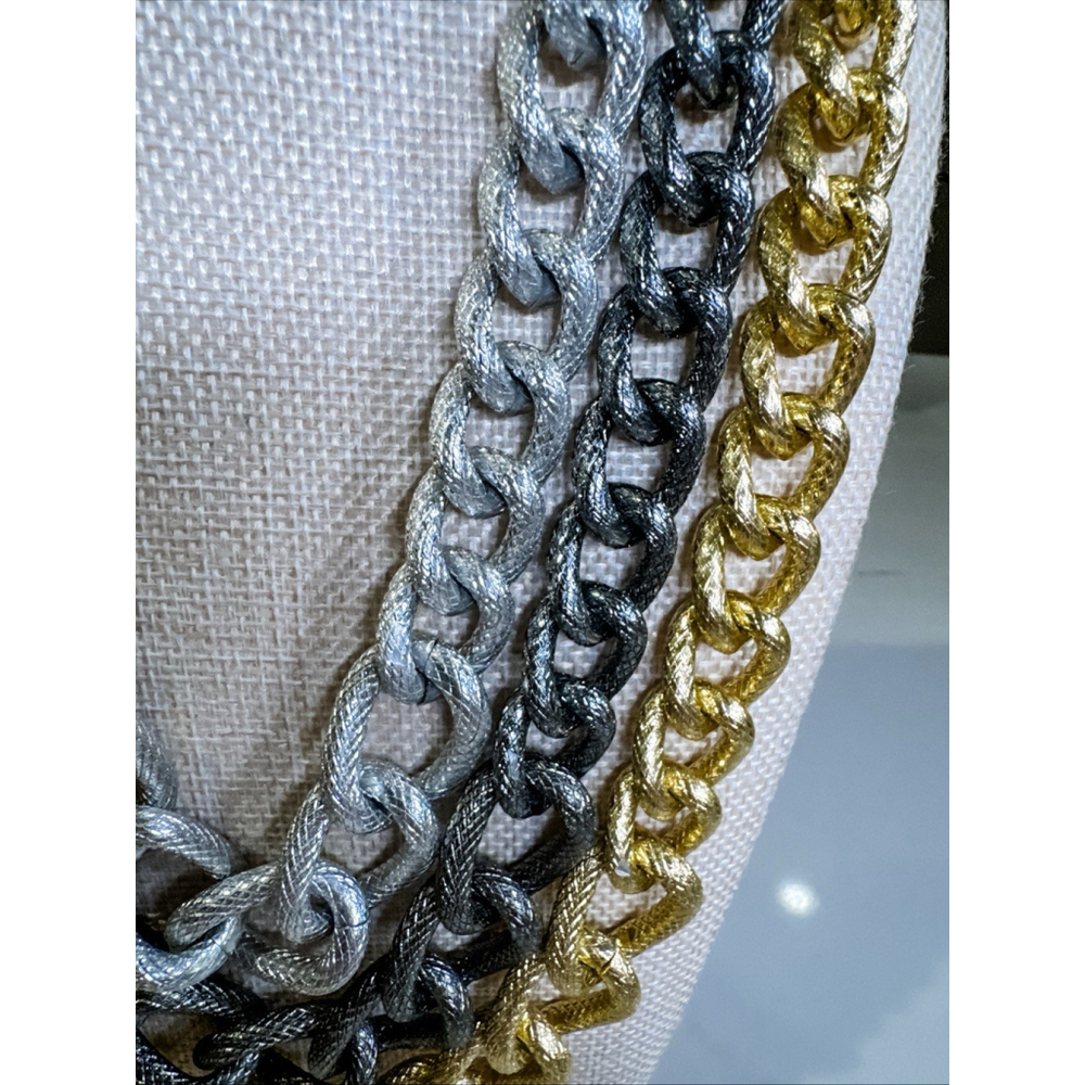 Bright, Gold, Silver, Black Triple Chain, 22 Inches - Picture 4 of 7